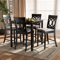 Baxton Studio RH323P-Grey/Dark Brown-5PC Pub Set Verina Modern and Contemporary Grey Fabric Upholstered Espresso Brown Finished 5-Piece Wood Pub Set